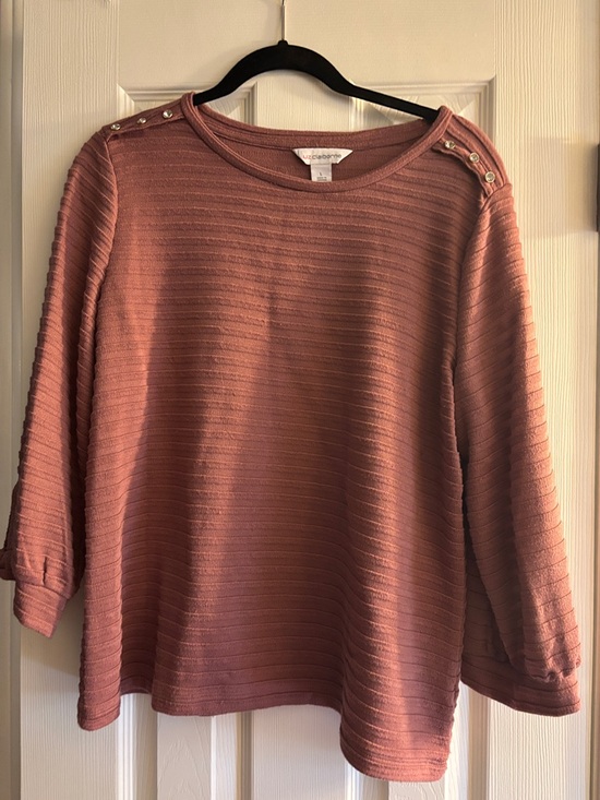 Liz Claiborne Tops - Liz Claiborne Dusty Rose Ribbed Button-Shoulder Pullover